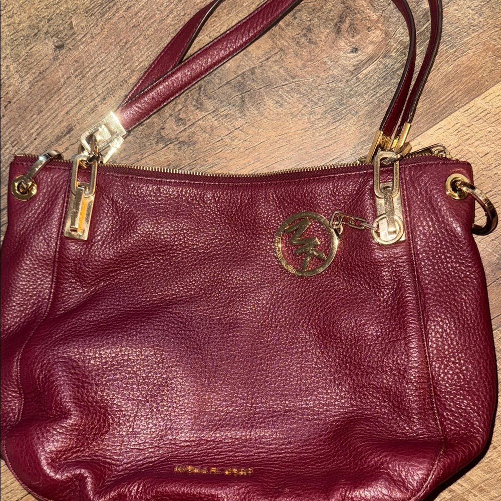 Michael Kors Deep Red Jet Set Top Zip Shoulder Bag